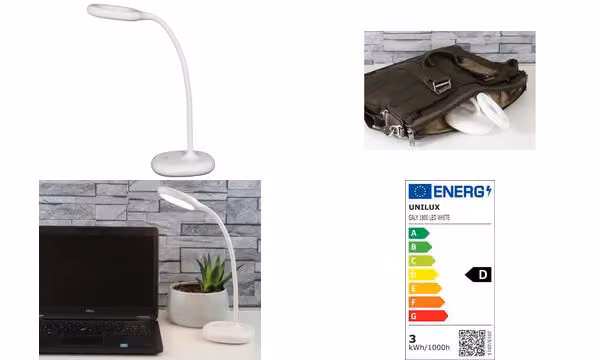 UNiLUX400132274 Lampada da tavolo a LED ricaricabile UNiLUX GALY 1800, dimmerabile, bianco