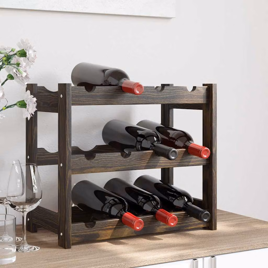 Portabottiglie vidaXL per 12 bottiglie in legno massello di pino, Nero, L/P/H: 43,0 x 38,0 x 25,0 cm