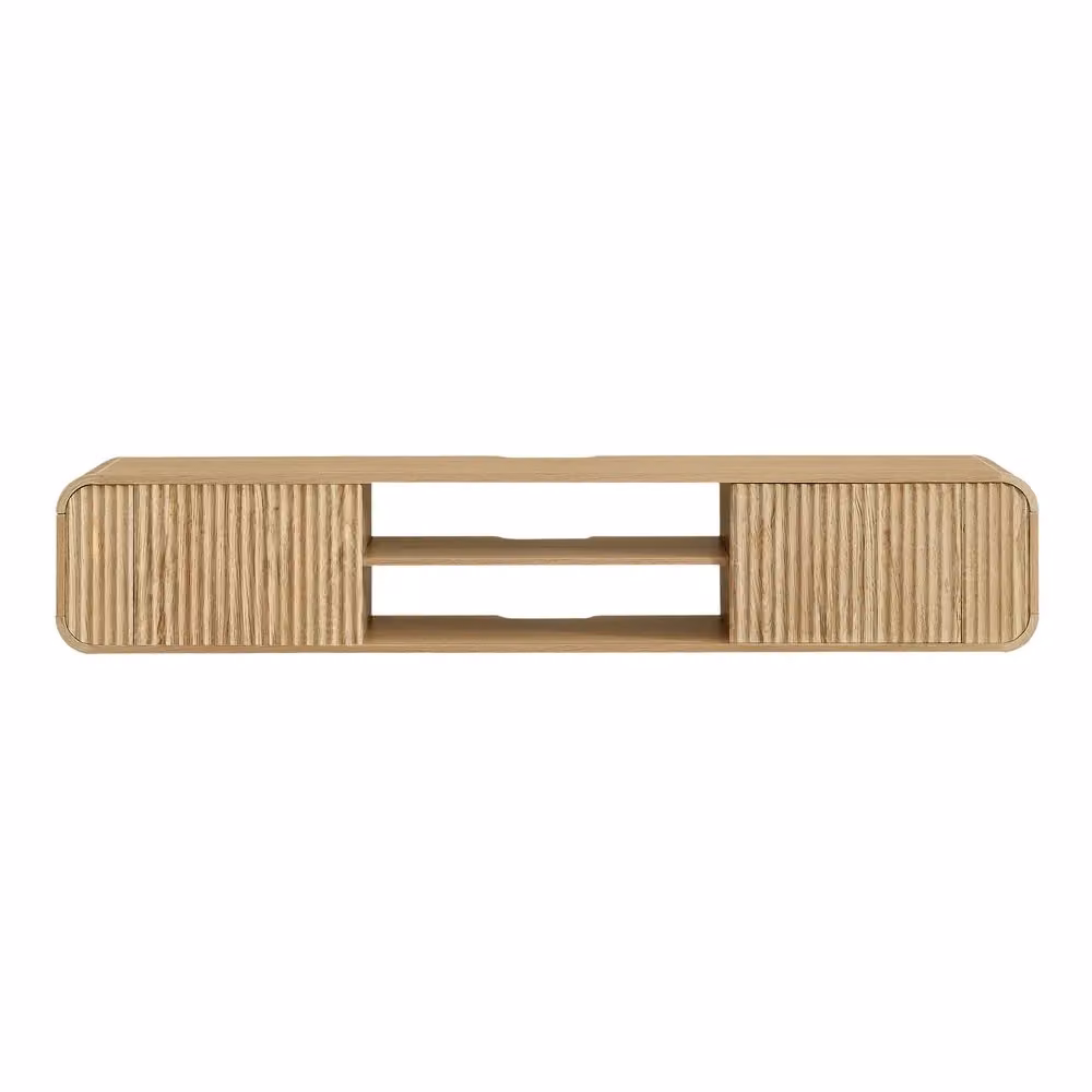 Mobile TV da parete Minimal beige in legno con ripiani aperti per soggiorno e camera, L: 160 cm, P: 38 cm, H: 30 cm – 2