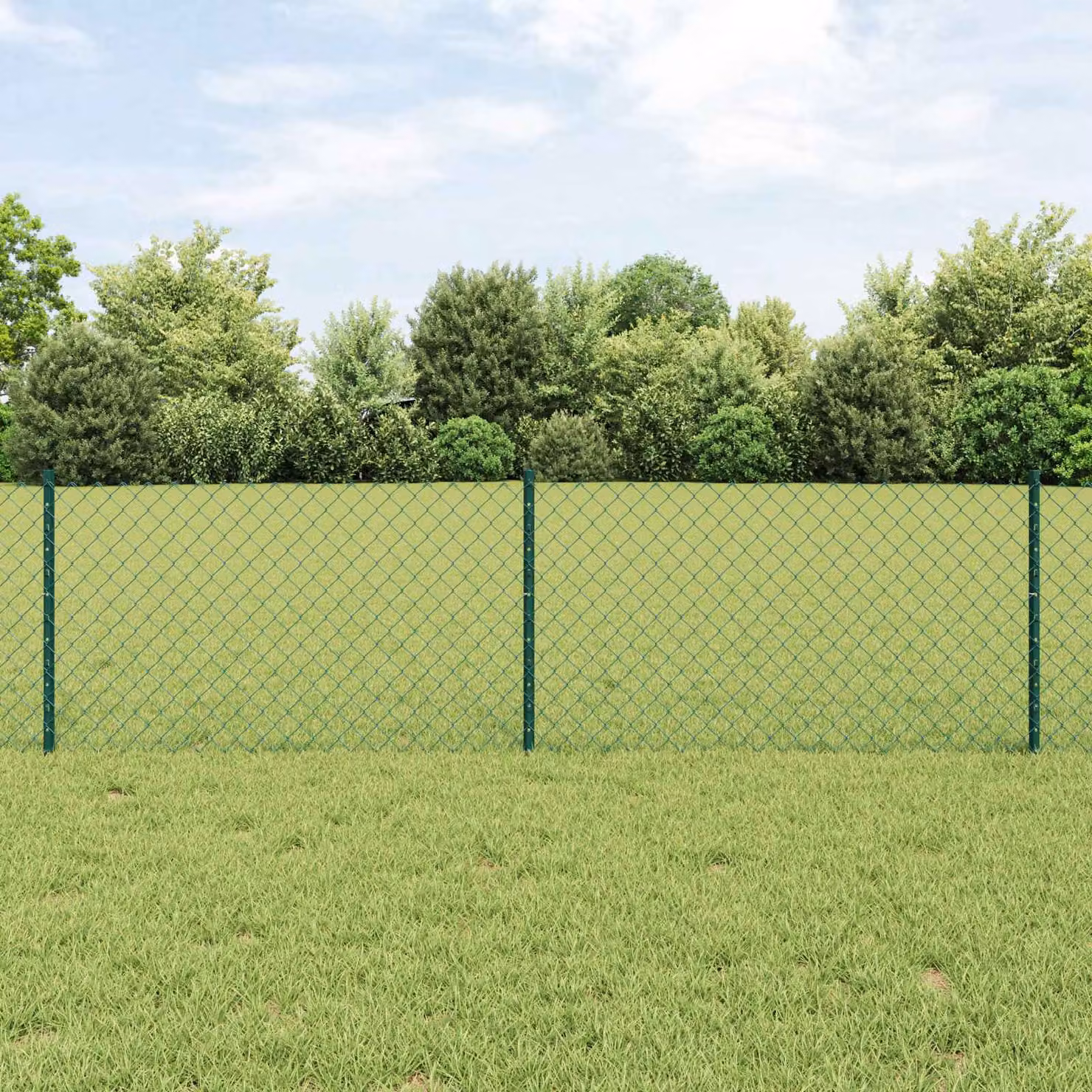Recinzione a maglie con palo vidaXL in acciaio rivestito in PVC verde, da installare nel terreno, L: 10 m, H: 0,6 m