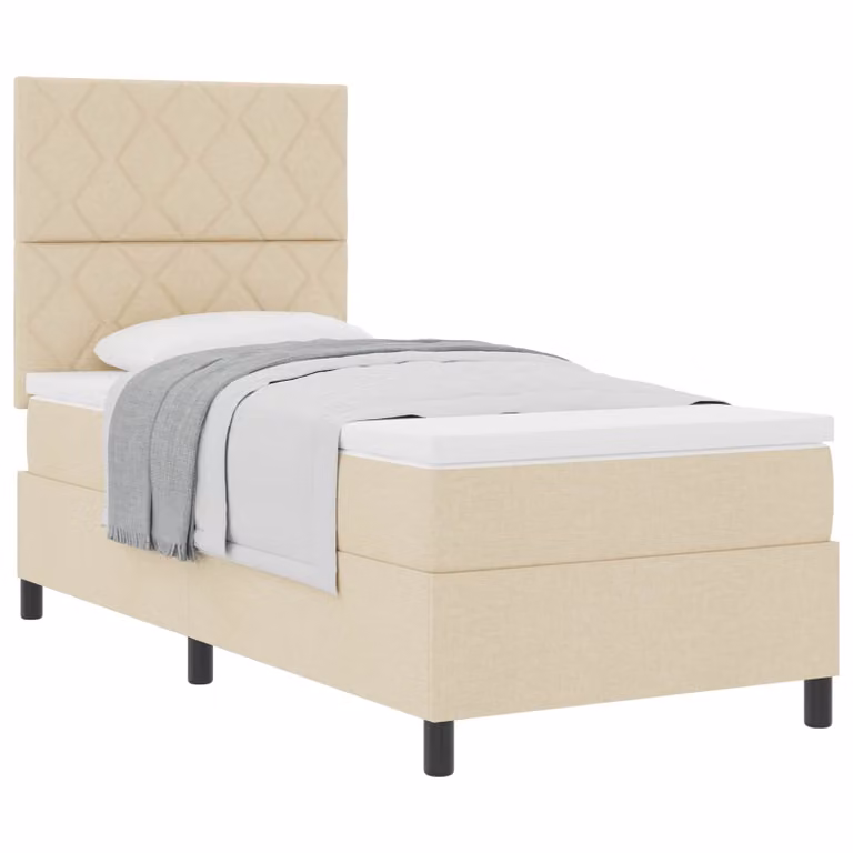 Letto a molle con testiera vidaXL in tessuto beige L 100 x P 200 cm