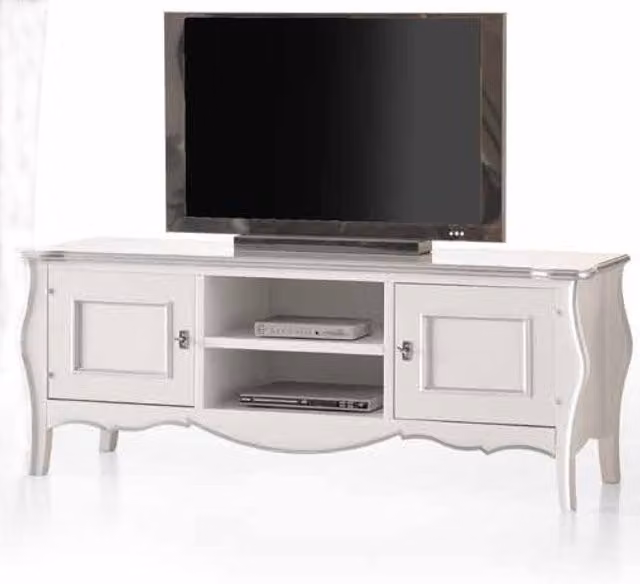 Porta TV in legno stile shabby chic bianco e foglia argento Mobili 2G L: 160 cm, P: 50 cm, H: 61 cm