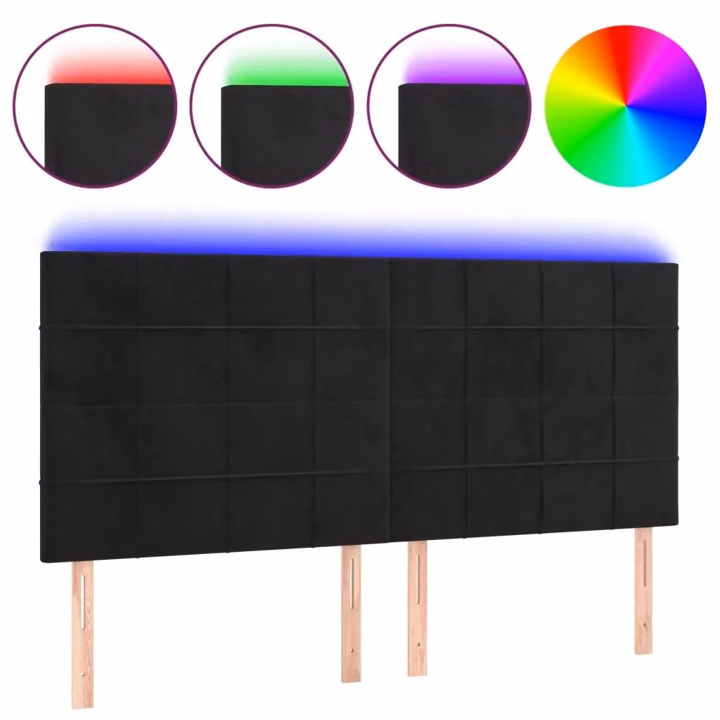 Testiera con LED Design Mania in Velluto Nero con Porte di Ricarica USB, L: 180 cm, P: 5 cm, H: 118/128 cm – 2