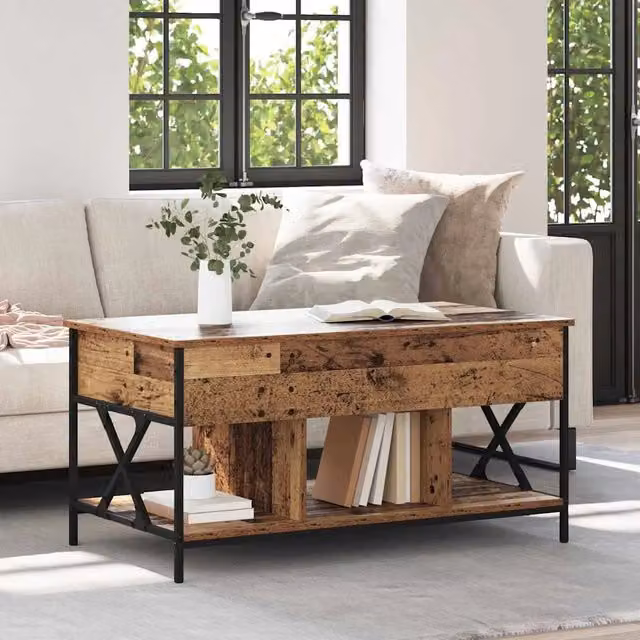 Tavolino da salotto moderno vidaXL in legno e metallo marrone L: 100 cm, P: 55 cm, H: 49.5 cm – 1