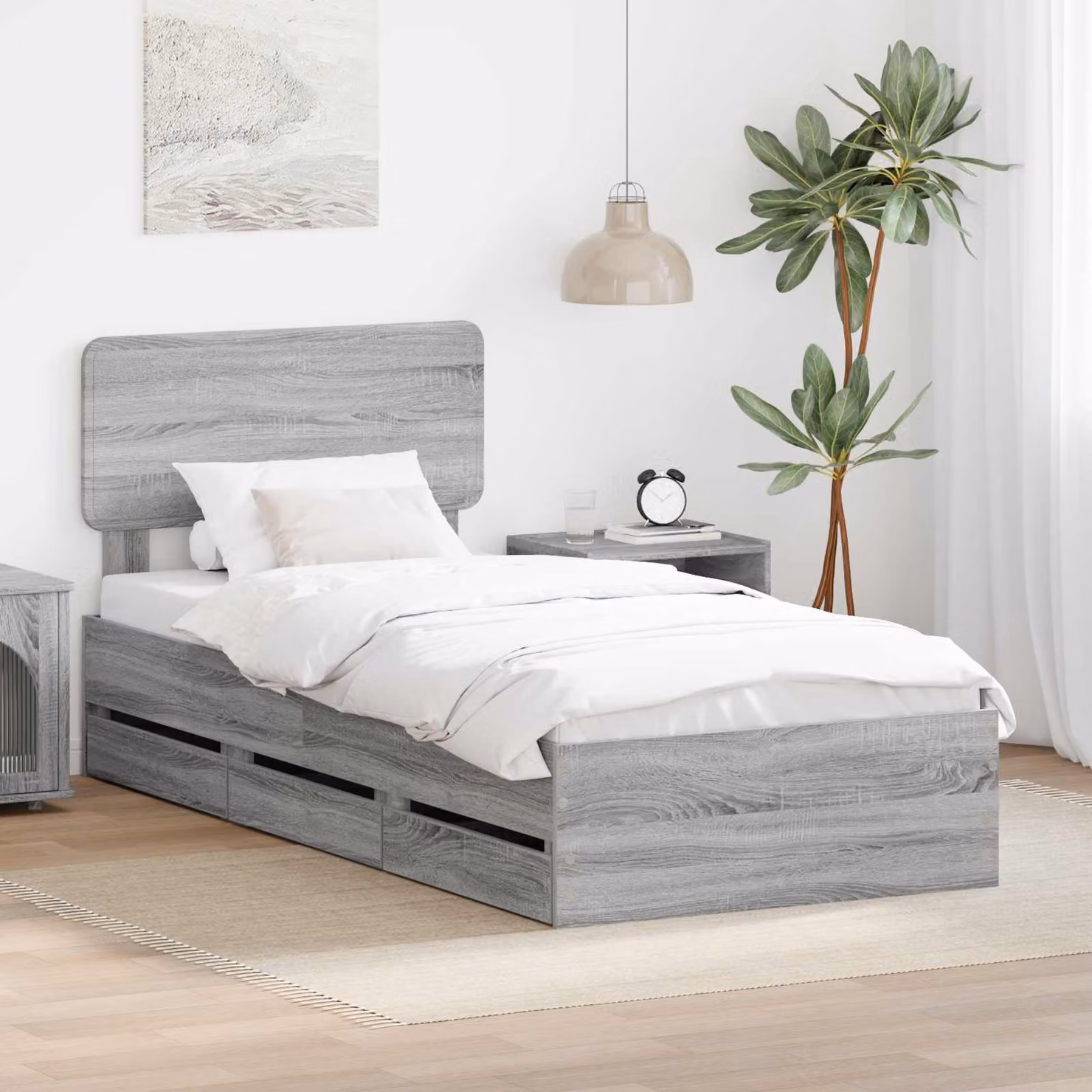 Struttura del letto con cassetto vidaXL in legno Sonoma grigio, L 90 cm x P 200 cm