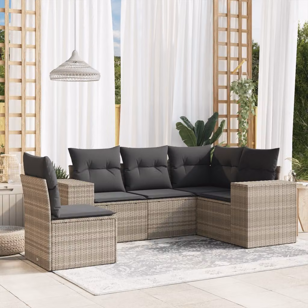 vidaXL Set Divano da Giardino a L in Polyrattan Grigio con Cuscini Imbottiti e Coperture Rimosse – 1