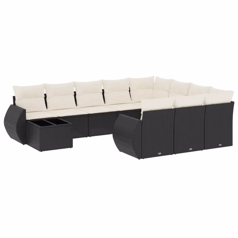 Set Divani da Giardino 11 pz con Cuscini in Polyrattan Nero