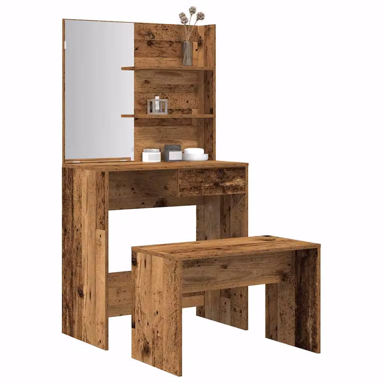 Set Tavolo da Toeletta vidaXL in Legno Multistrato Marrone Stile Rustico