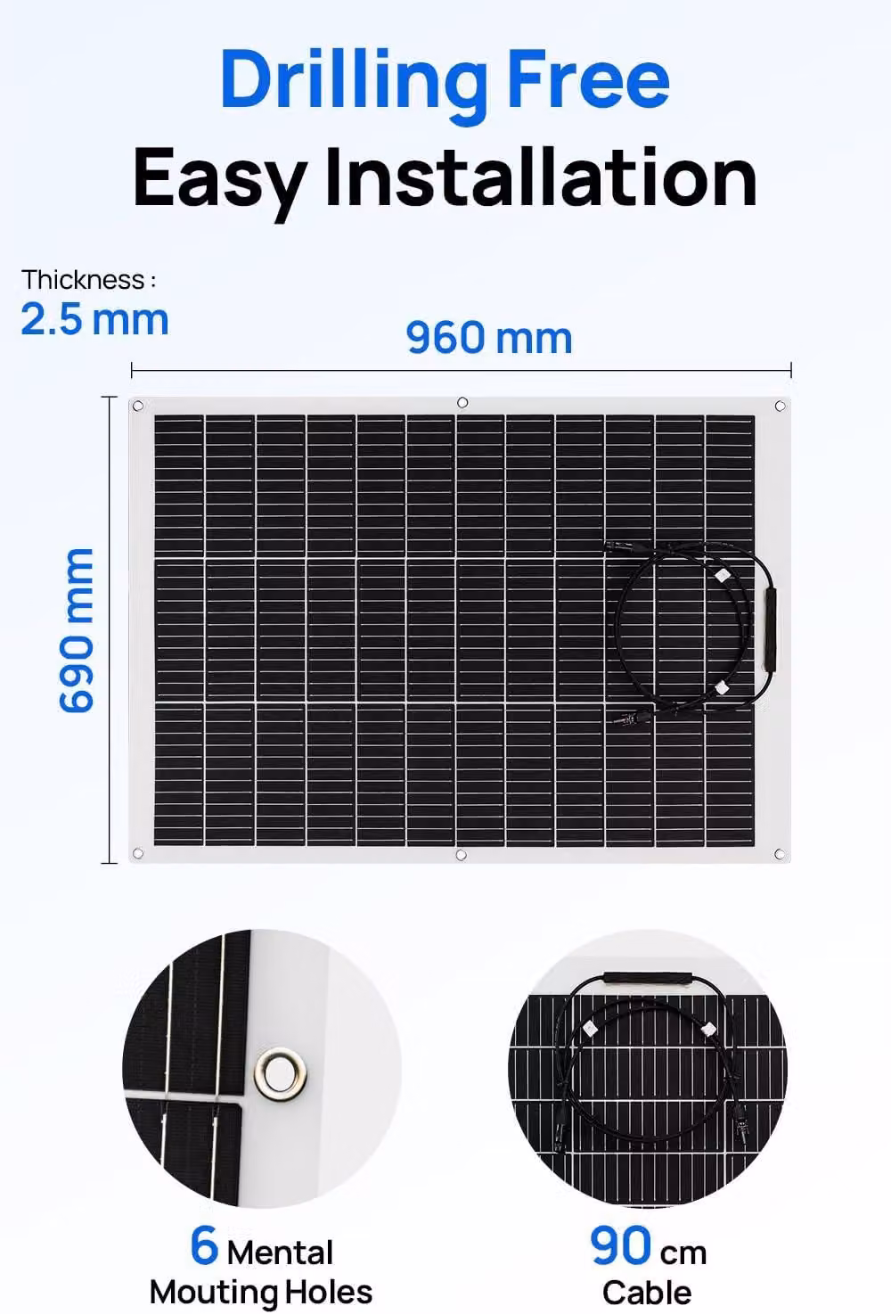 Pannello solare flessibile - Sistema solare - Pannello solare - Cella solare - Energia solare - 260W (2x130W)