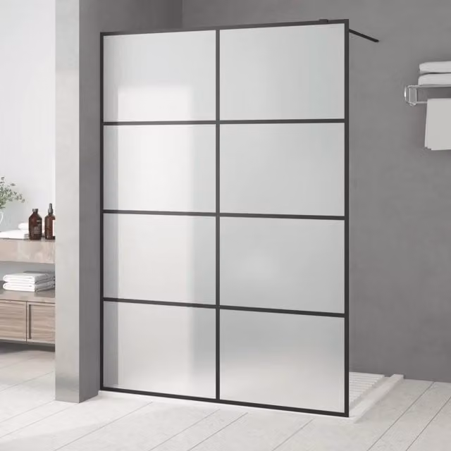 Parete Doccia Walk in vidaXL in Vetro Smerigliato Nera L: 140 cm, H: 195 cm