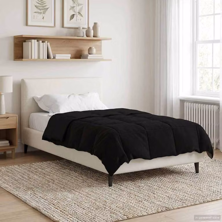 Piumone Completo Annuale 4 Stagioni vidaXL in Microfibra Reversibile e Traspirante, Nero, L 155 x P 200 cm
