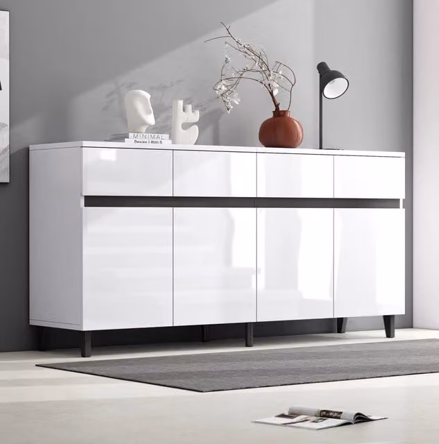 Sideboard moderno bianco lucido con 4 cassetti e 2 ante L: 160 cm, P: 40 cm, H: 68 cm – 1