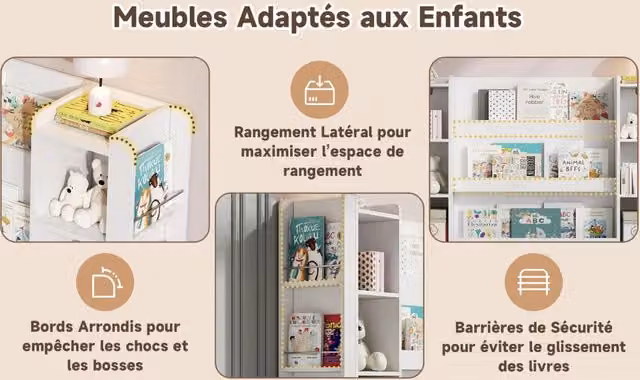Libreria per bambini Minimal bianca in legno e MDF con ripiani per cameretta, L: 140 cm, P: 30 cm, H: 95 cm