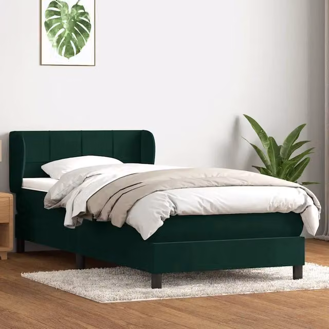 Letto con Giroletto a Molle e Materasso Ibrido vidaXL in Velluto Verde Scuro e Bianco L/P/H: 80 x 223 x 83 cm