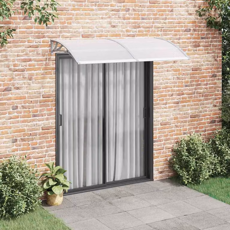 Pensilina per porta curva vidaXL in policarbonato e alluminio, Grigia e Trasparente, L: 200 cm, P: 100 cm