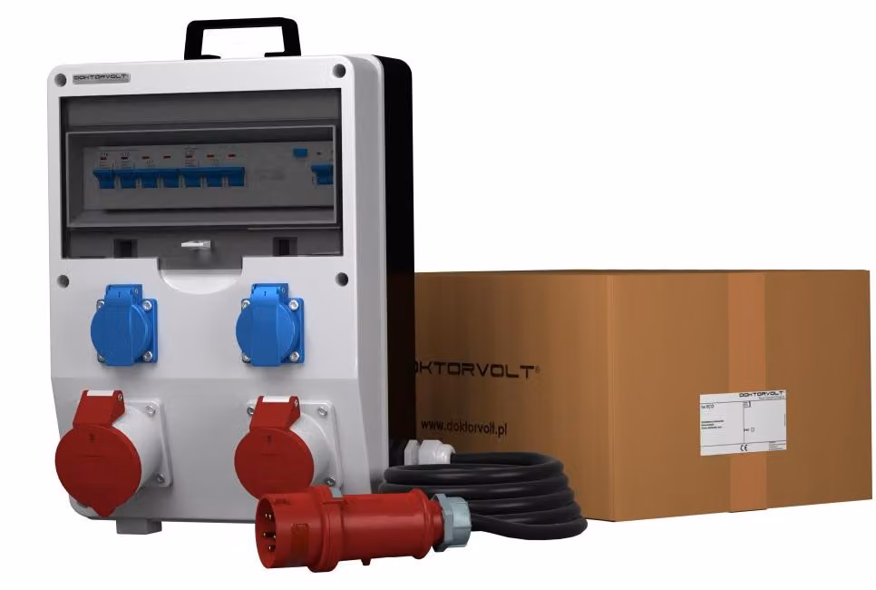 Distributore di corrente per cantieri Distributore di corrente mobile SKH ECO-S/FI 32A 16A 2x230V Prese bals Cavo 5x4mm2 Distributore mobile Doktorvolt