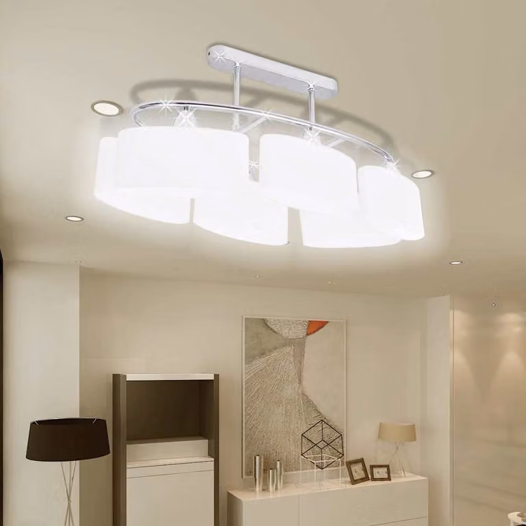 Set di 2 lampade da soffitto vidaXL con paralume ellissoidale in vetro e metallo, colore bianco e cromo, attacco E14