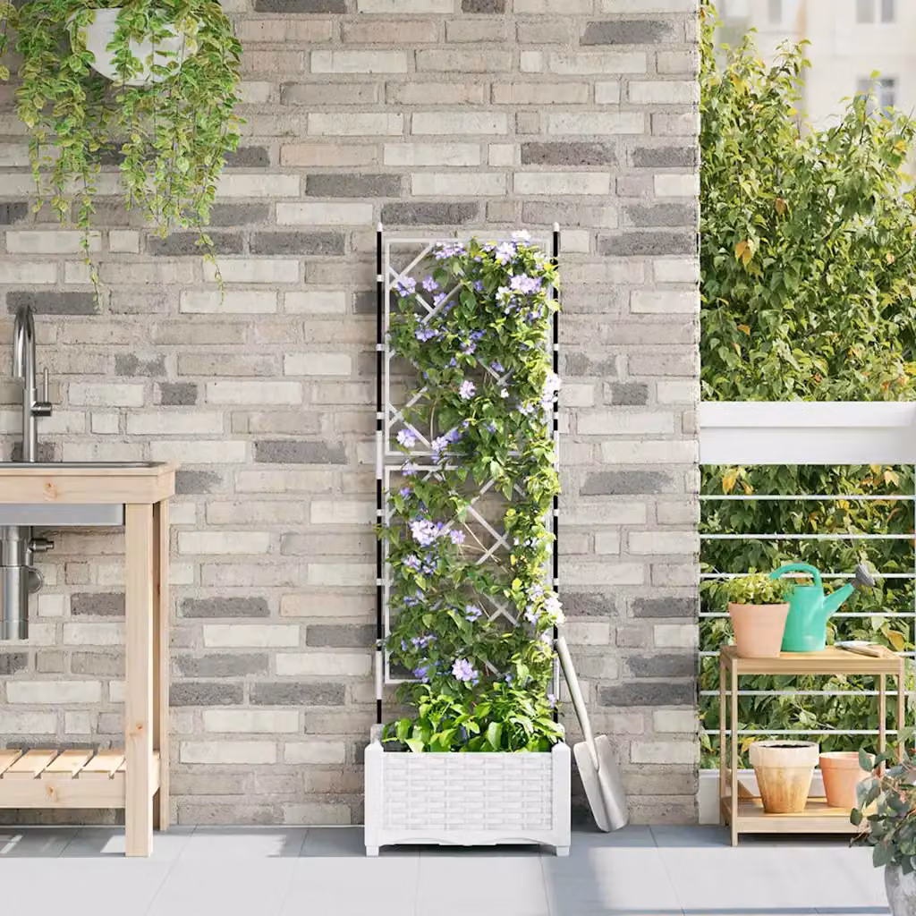 Vaso da giardino vidaXL Bianco in plastica L/P/H: 40 x 40 x 125,5 cm