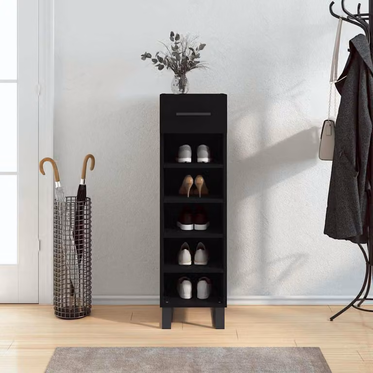 Scarpiera nera vidaXL in stile industriale con ripiani e ante a battente, L/P/H: 30 x 35 x 105 cm