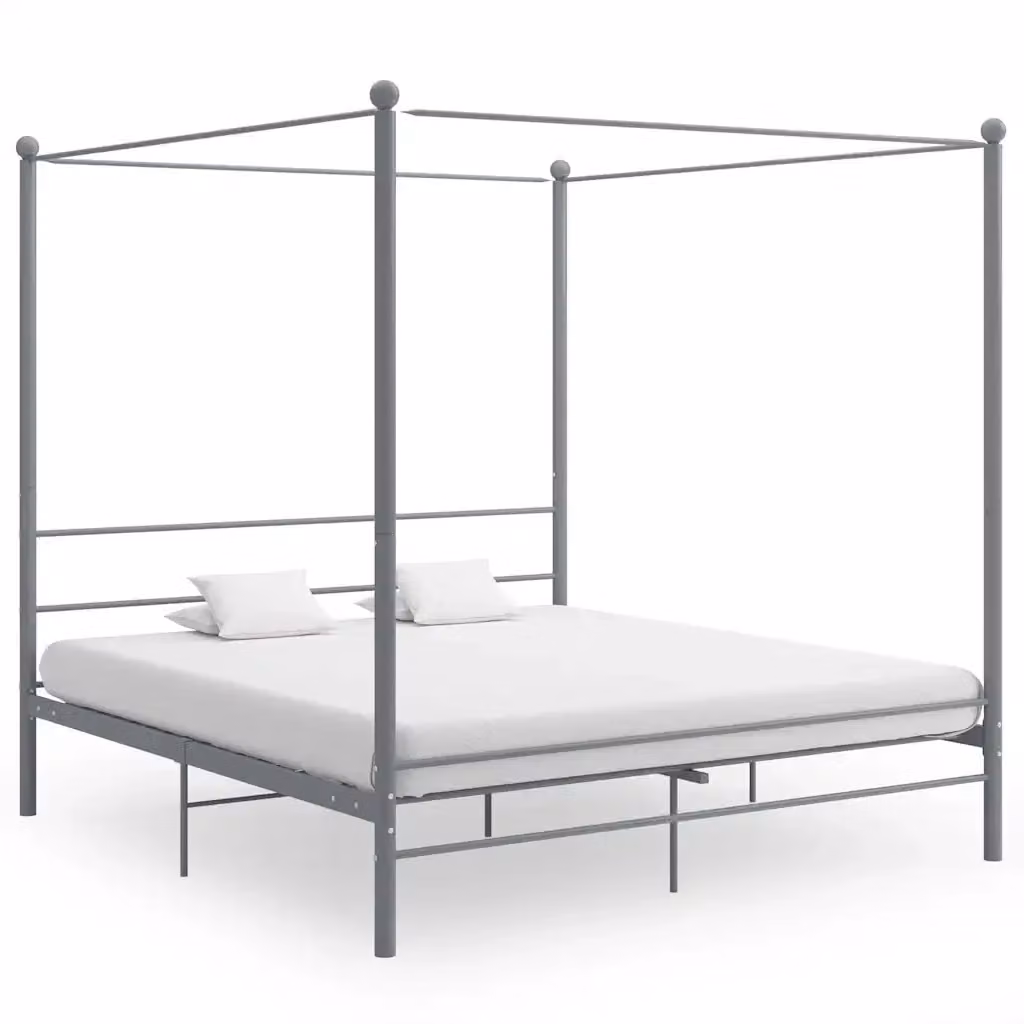 Letto a Baldacchino Moderno vidaXL in Metallo Laccato Grigio 200x200 cm – 2