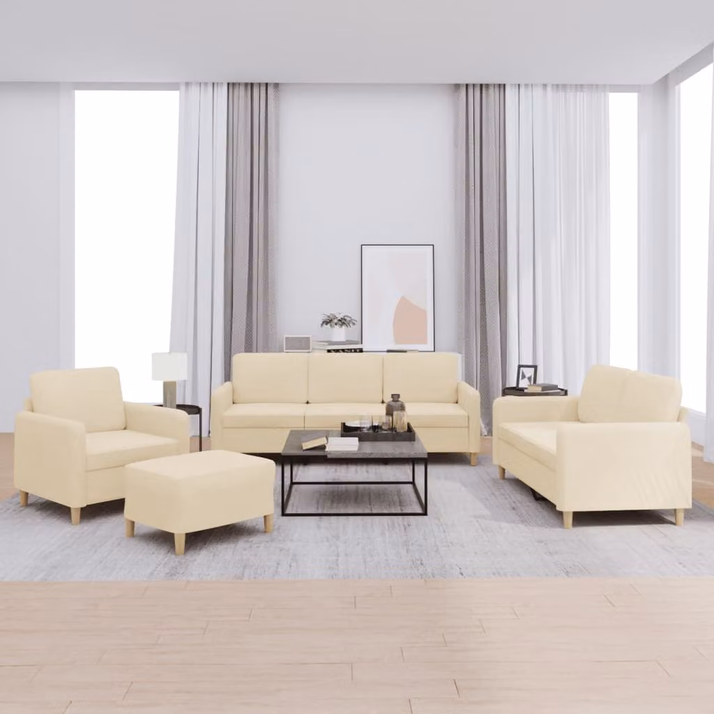 Maison Exclusive - Set divano 4 pezzi con cuscini in tessuto color crema