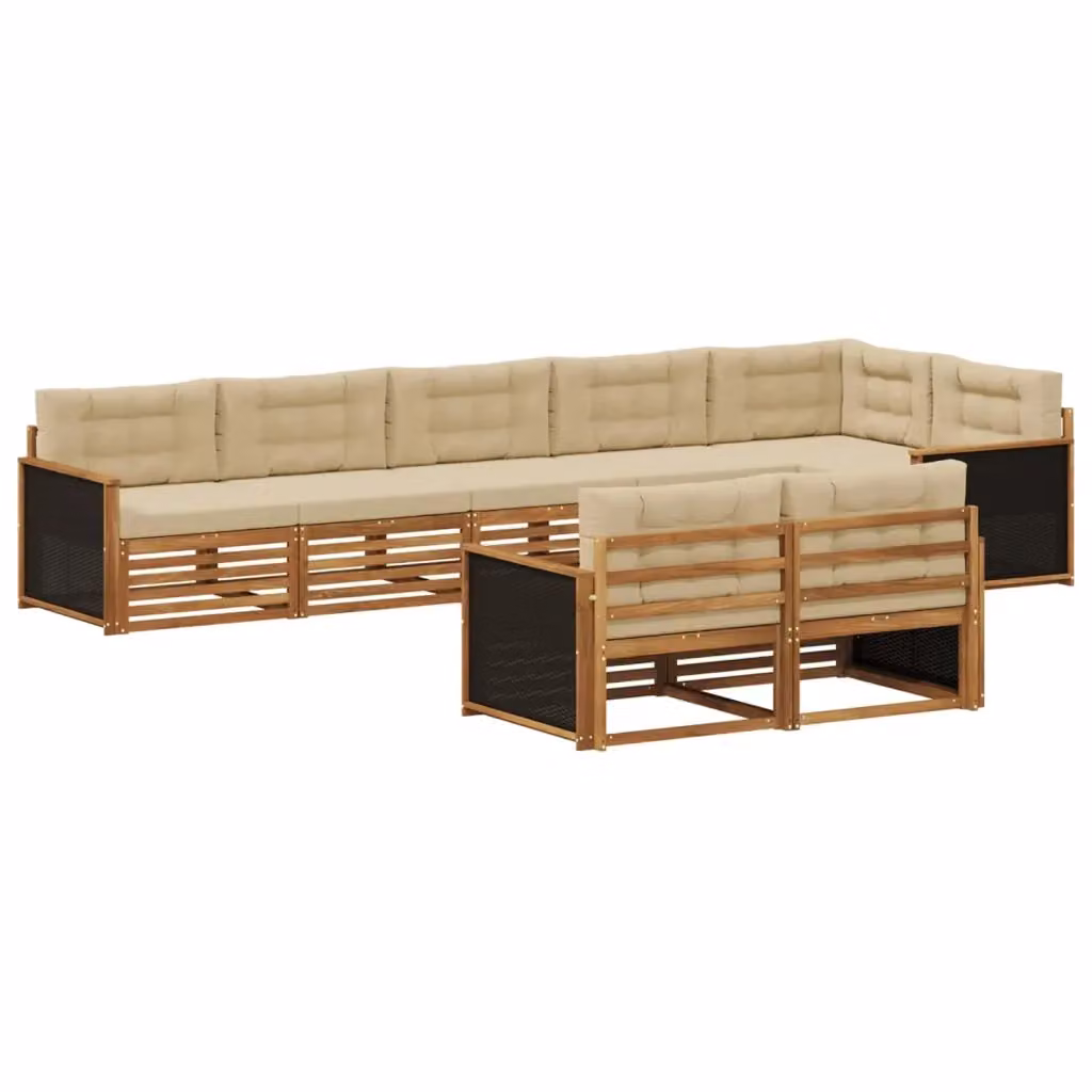 Set di divani da esterno a forma di U vidaXL in legno di acacia con cuscini, colore beige e marrone – 2