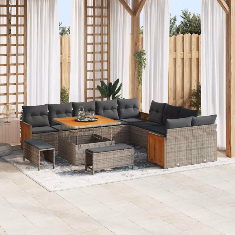 Set Divano da Giardino vidaXL 13 Pezzi a Forma di U con Cuscini e Tavolino Grigio
