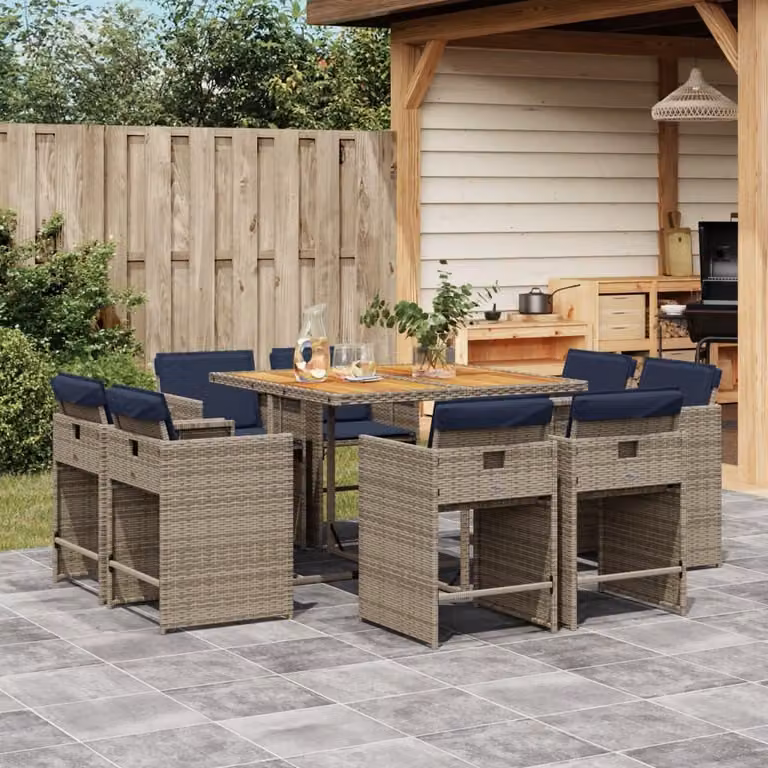 Maison Exclusive - Set da pranzo da giardino da 9 pezzi con cuscini, grigio, polyrattan