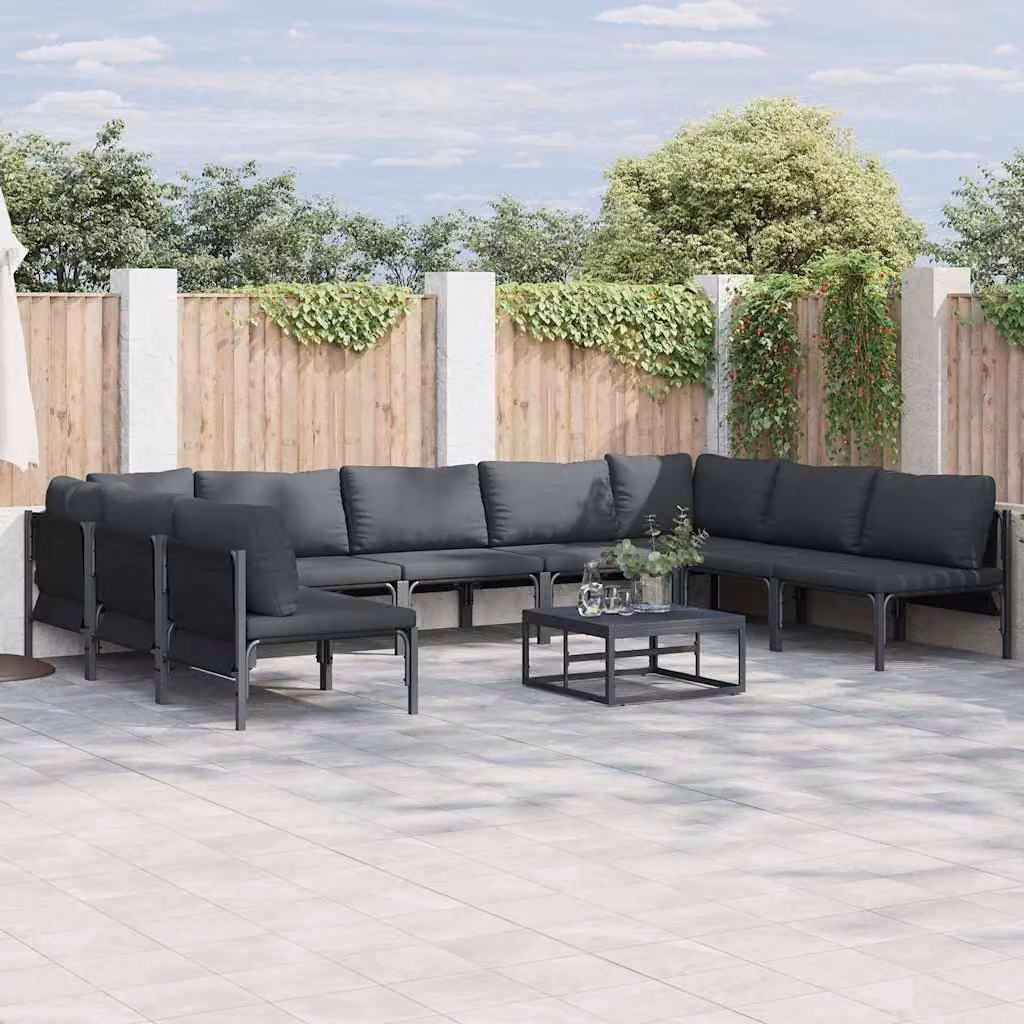 Maison Exclusive - Set di divani da giardino, 9 pezzi, colore nero, struttura in acciaio
