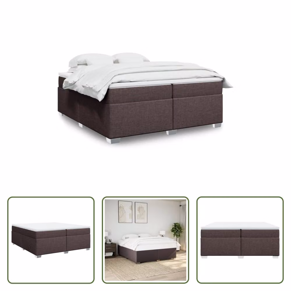 The Living Store Letto a molle con materasso marrone scuro 200x200 cm in tessuto