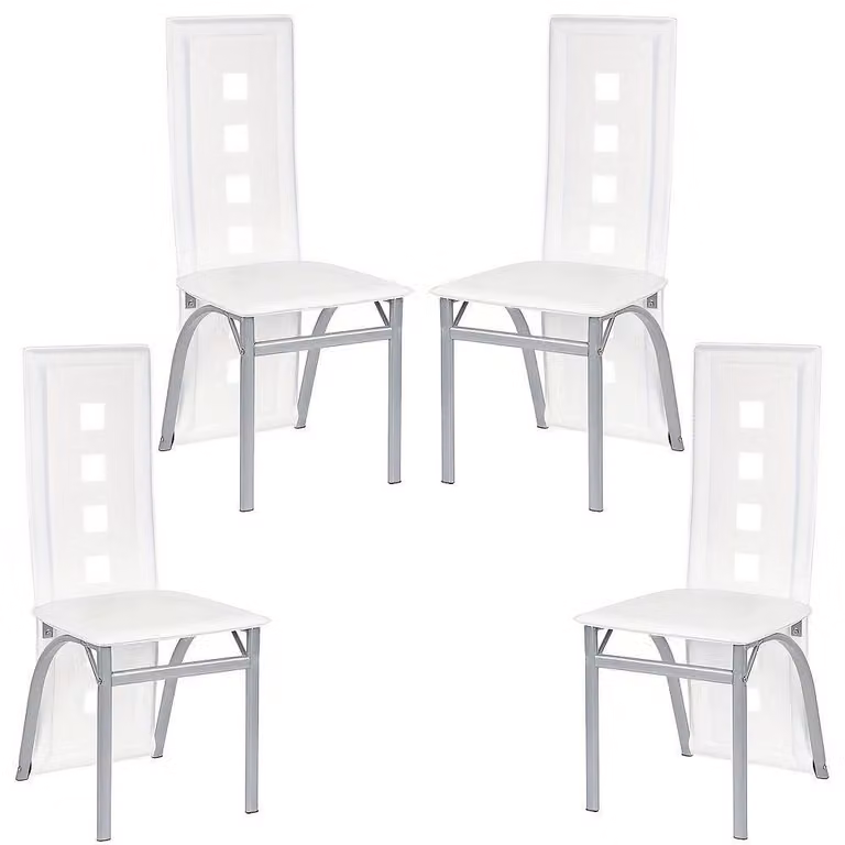 Set di 4 sedie da pranzo - bianco, ecopelle - gambe cromate - design moderno