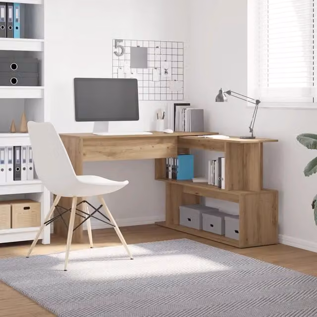 Scrivania angolare moderna vidaXL in MDF laminato color rovere, L: 200,5 cm, P: 50 cm, H: 76 cm – 1