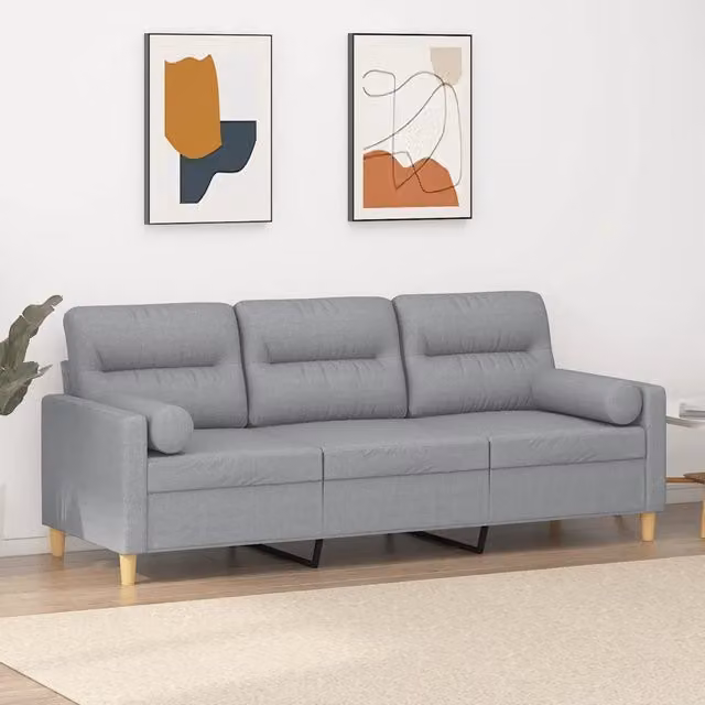 vidaXL Divano a 3 Posti Moderno in Tessuto Grigio con Cuscini e Coperture Rimovibili L: 198 cm, P: 80 cm, H: 77 cm