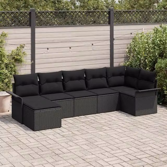 Set Divano da Giardino 7 pz Nero polyrattan 3354122