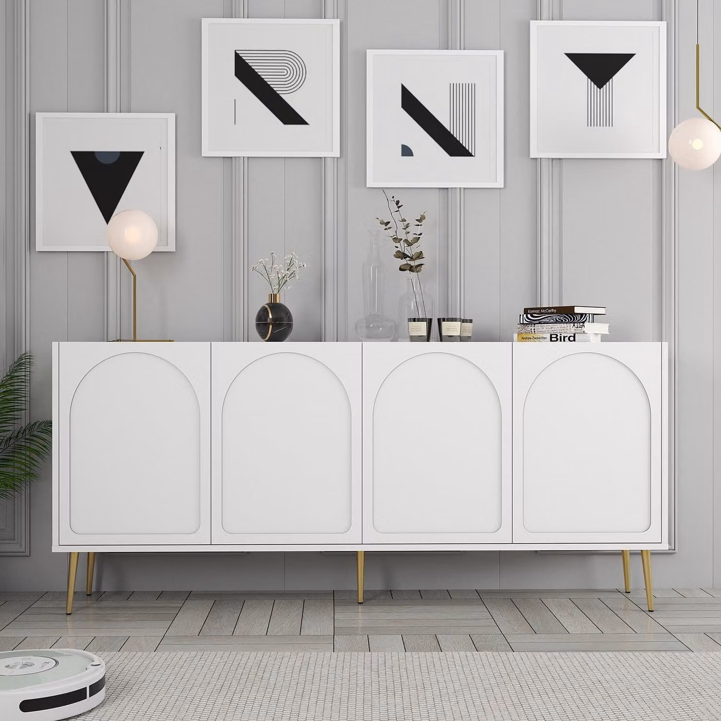 Skye Decor, Lyon 80 - Bianco, Oro, Consolle, Bianco, 100% PANNELLI DI PARTICELLE RIVESTITI IN MELAMMINA, 180 x 35 x 80 cm