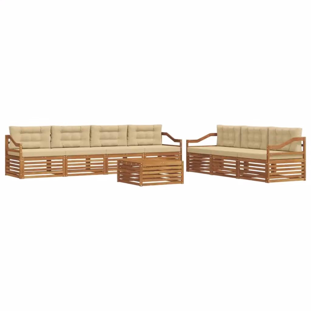 Set di divani da esterno a forma di U vidaXL in legno di acacia con tavolino e cuscini, colore beige e sabbia – 2