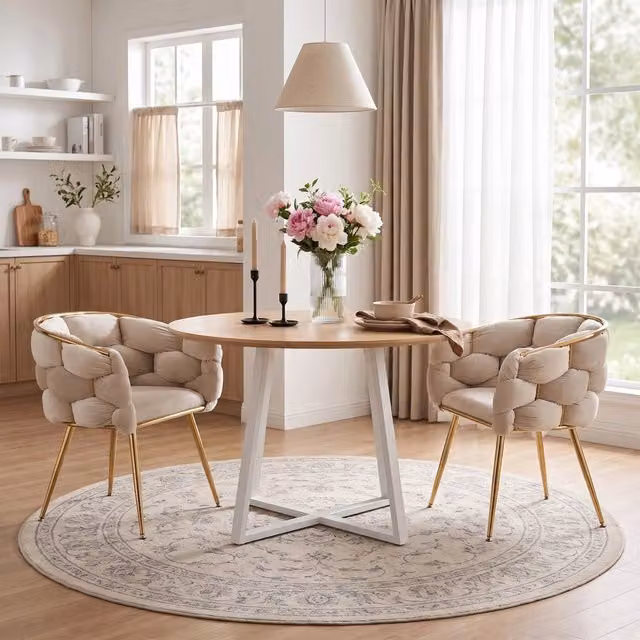 Set di 2 sedie moderne WISHDOR in velluto beige con struttura in metallo dorato lucido