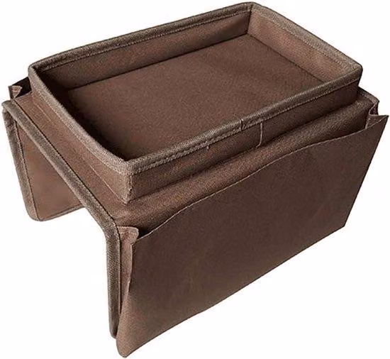 Mobile da scrivania con base per bicchieri, organizer da scrivania per cellulare, giornali, libri e telecomando, cassetto per mobile da scrivania, marrone