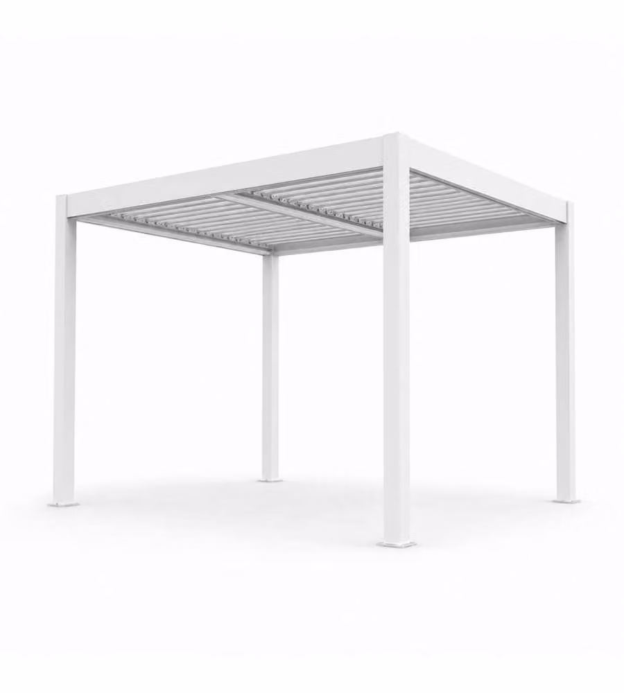 Pergola Bioclimatica 3x3 m in Alluminio Bianco a Lamelle Orientabili con Grondaia Antipioggia - Verdelook