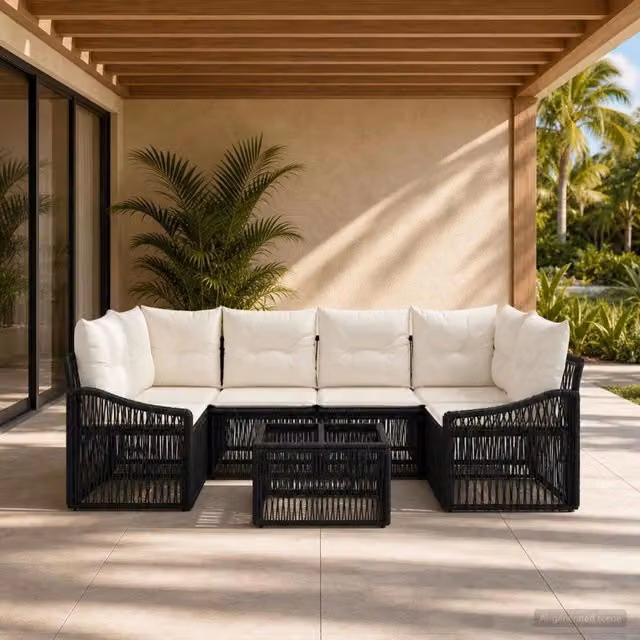Set Divano da Giardino 7 pz Nero polyrattan 3435940