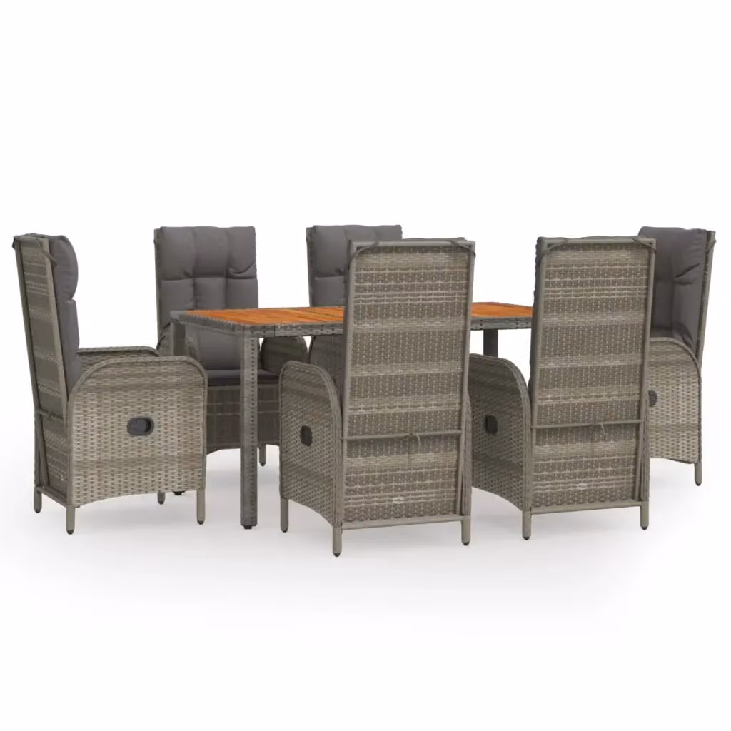Set da Pranzo da Giardino vidaXL in Polyrattan e Legno di Acacia Grigio, 7 Pezzi – 2