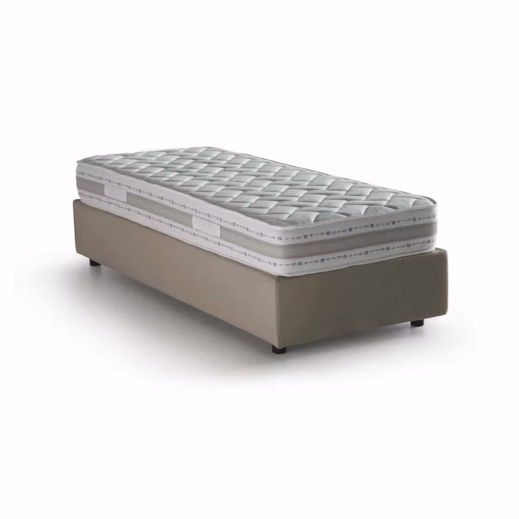 Letto singolo contenitore Agenta di Talamo Italia con materasso incluso, rivestimento in tessuto beige, apertura frontale, dimensioni materasso: 80 x 190 cm – 2