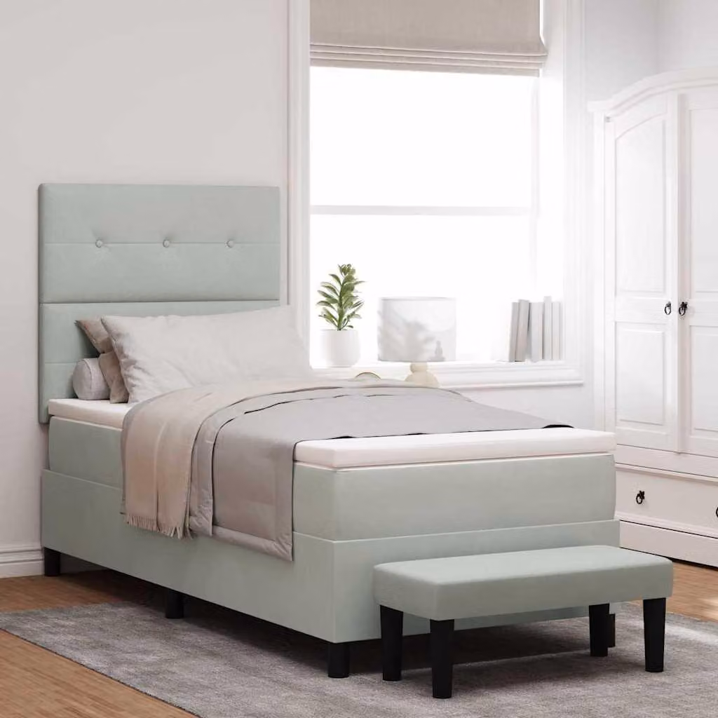 Maison Exclusive - Letto boxspring con testiera grigio chiaro 190 x 90 cm in velluto