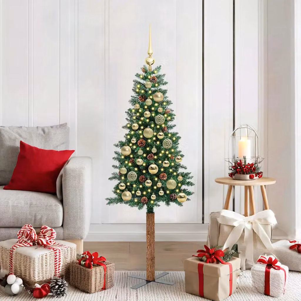 Albero di Natale snodato vidaXL Verde con luci LED bianco caldo, materiali PVC, metallo e legno, Altezza: 150 cm