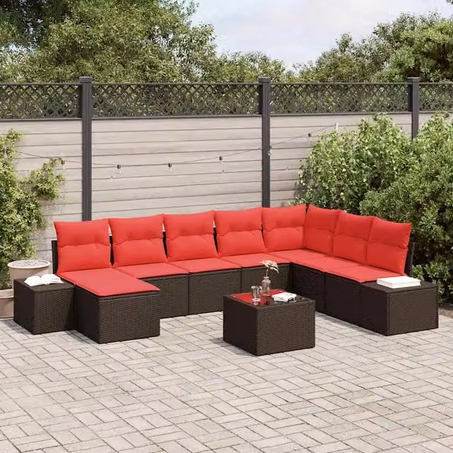 Set Divano da Giardino 9 pz Marrone polyrattan 3347194