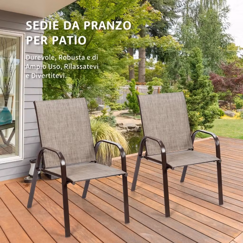 Sedia da giardino e bistrot con braccioli in metallo e tessuto grigio per patio e terrazza – 2