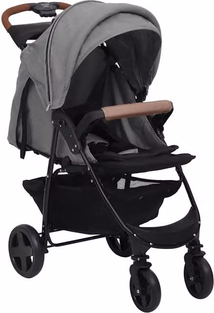 Passeggino 3 in 1 Convertible Kombi vidaXL Grigio Chiaro in Acciaio e Tessuto con Sedile Sportivo e Ovetto