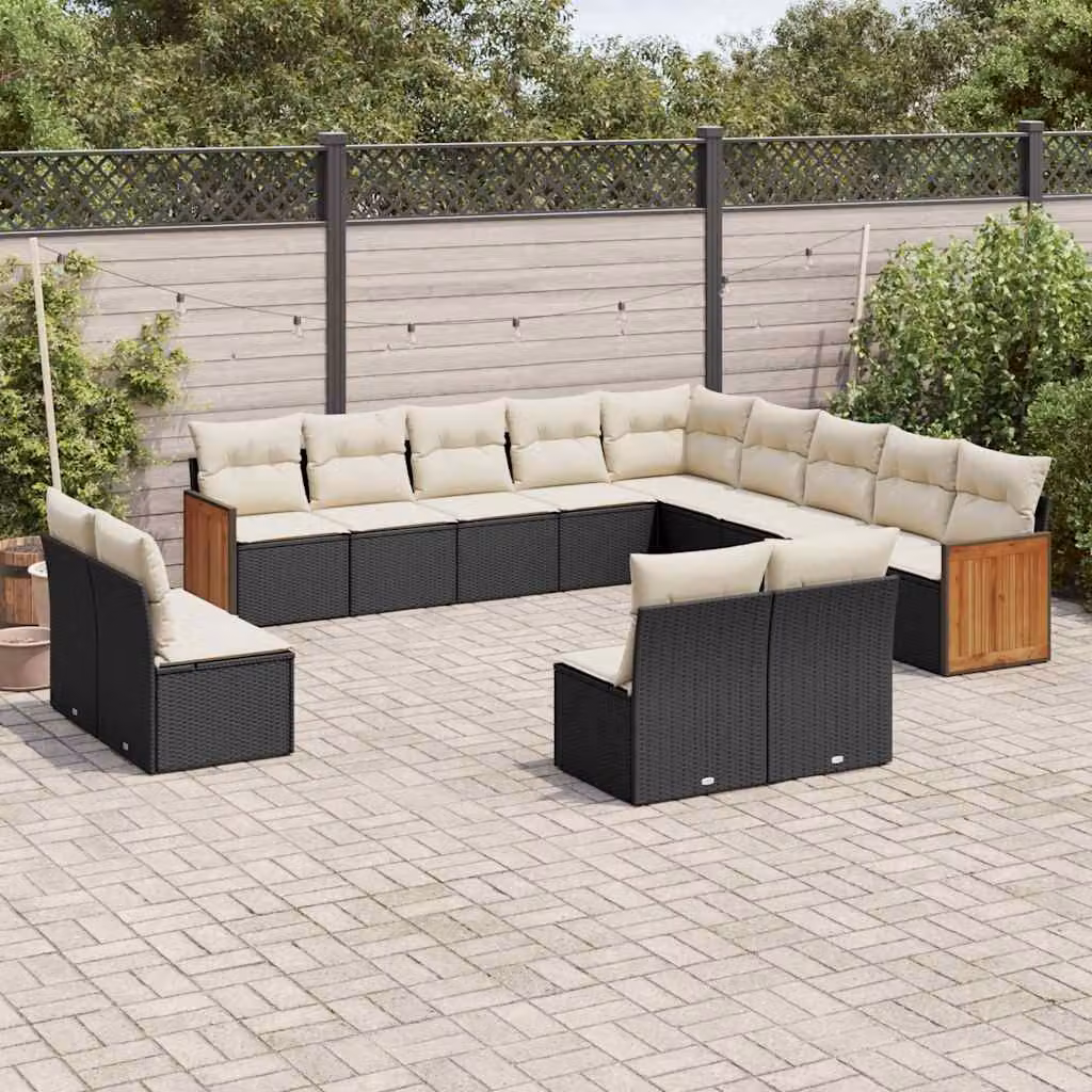 Set di Divani da Giardino a Forma di U vidaXL in Polyrattan e Metallo con Cuscini Bianchi e Nero – 1
