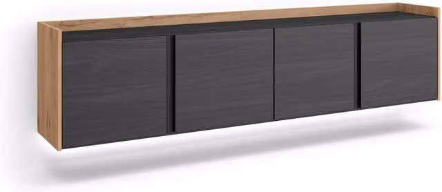 Mobile TV Soggiorno, 207x50x35 cm, Per TV fino a 80", Sospeso, da appendere, LED, Nero e rovere