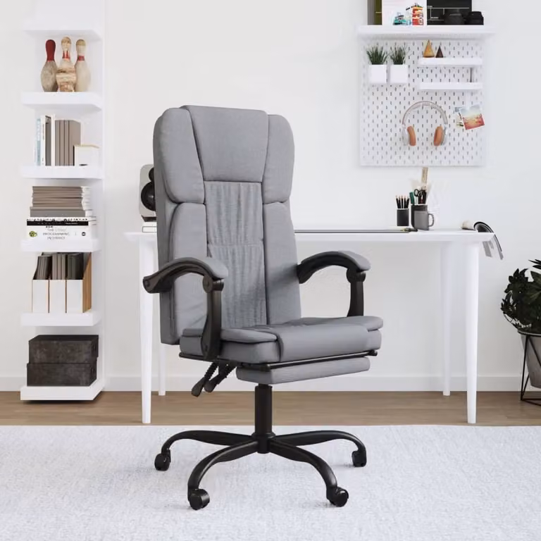 The Living Store Sedia da ufficio con funzione reclinabile Tessuto grigio chiaro